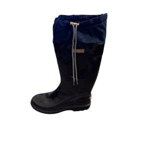 Tommy Hilfiger Women's Rain Boots Size 8 Black Pull-On Anti-Slip Soles